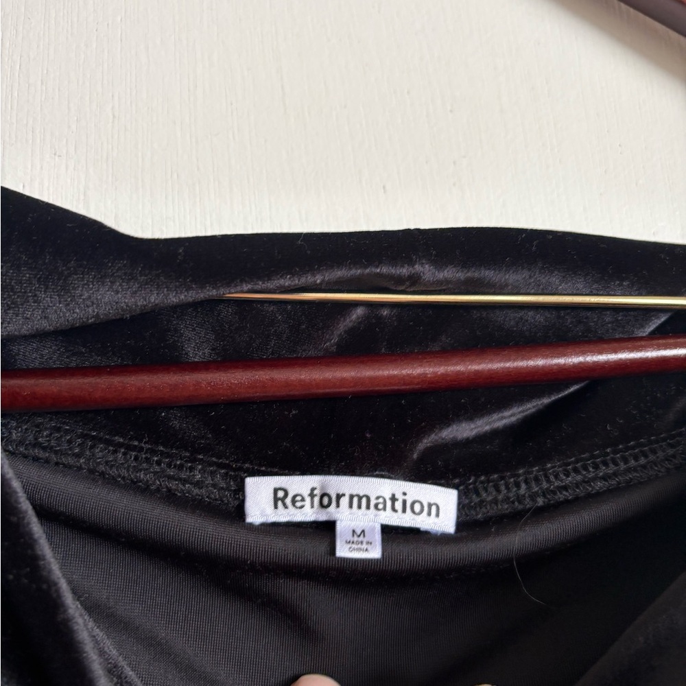 Reformation Black Velvet Top with Tan Rose Detail - Picture 4 of 5
